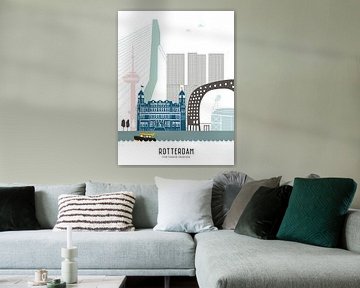 Skyline illustratie stad Rotterdam | Feijenoord | Kuip in kleur van Mevrouw Emmer