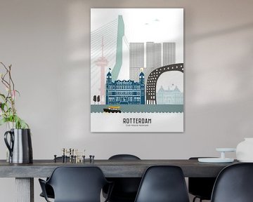 Illustration de la ligne d'horizon de la ville de Rotterdam | Sparte | Château en couleur sur Mevrouw Emmer