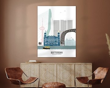 Illustration de la ligne d'horizon de la ville de Rotterdam | Sparte | Château en couleur sur Mevrouw Emmer