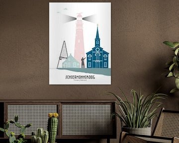 Skyline illustratie waddeneiland Schiermonnikoog in kleur van Mevrouw Emmer
