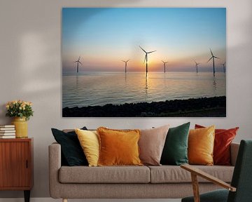 Windmolens voor de kust van Flevoland tijdens zonsondergang van Sjoerd van der Wal Fotografie