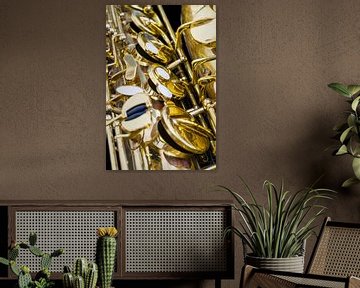 Gouden Vintage Saxofoon Close Up Toetsen van Andreea Eva Herczegh