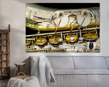 Gouden Wijnoogst Saxofoon Horizontaal Sluit omhoog van Andreea Eva Herczegh