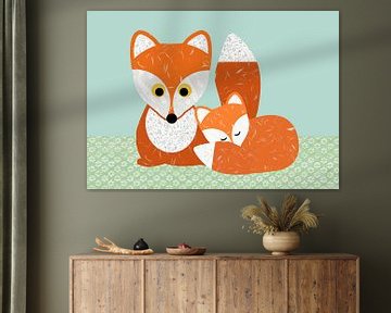 Fox with Baby Fox by Green Nest