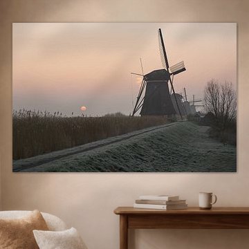 Zonsopkomst bij de molens van Kinderdijk