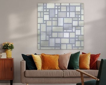 Compositie in heldere kleuren met grijze lijnen, Piet Mondriaan