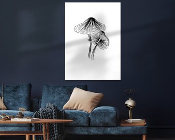 Poster Mushroom - Fine line illustration - Black and White - Autumn by Studio Tosca