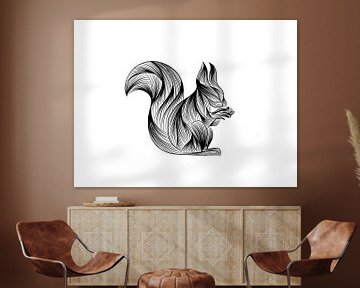 Poster Squirrel - fine line - black and white by Studio Tosca