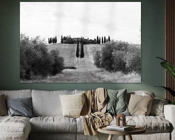 Typical Italian villa on top of a hill in black and white by Chantal Koster