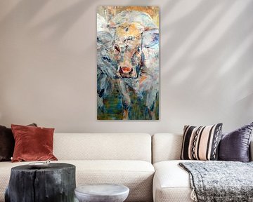 Schilderij van een koe met haar kalfje