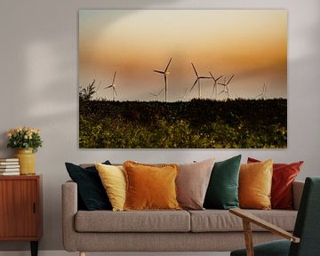 Windturbines in de zonsondergang van Michael Ruland