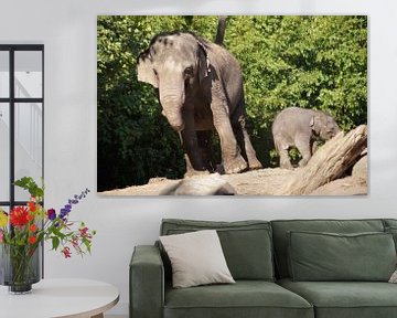 Aziatische olifant met jong van Ronald en Bart van Berkel
