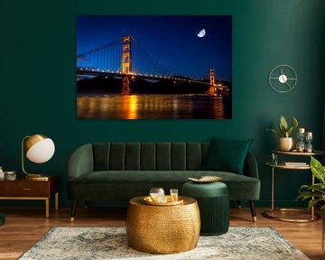 Golden Gate Bridge à San Francisco la nuit avec la lune sur Dieter Walther