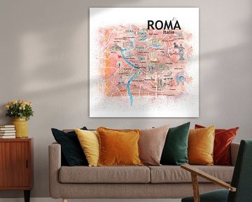 Rom Italien Illustrierte Karte mit Wahrzeichen, Hauptstraßen und Highlights von Markus Bleichner