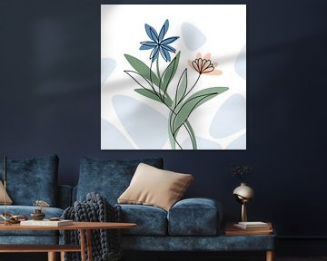 Bloemen blauw en koraal - modern elegant illustratie van Studio Hinte
