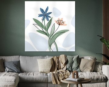 Flowers blue and coral - modern elegant illustration by Studio Hinte