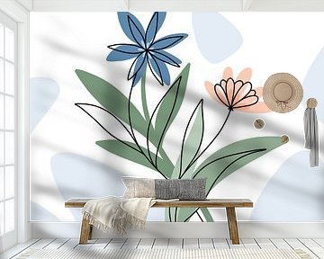 Bloemen blauw en koraal - modern elegant illustratie van Studio Hinte