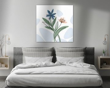 Bloemen blauw en koraal - modern elegant illustratie van Studio Hinte