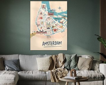 Carte illustrée d'Amsterdam sur Karin van der Vegt