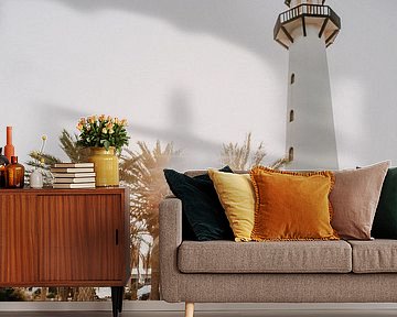 Lighthouse, palm trees and sunset on Gran Canaria by Yvette Baur