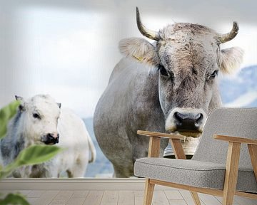 Alpine cow with calf by LieblingsKuhbilder.de