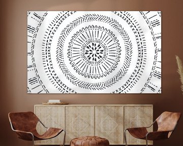 Moderne zwart wit patroon - bloem mandala van Studio Hinte