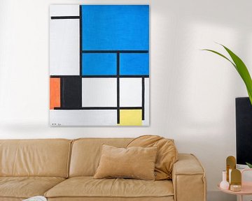 Mondrian -Composition with large Blue plane, Red, Black, Yellow and Gray by Gisela - Art for you