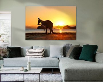 Kangoeroe bij Zonsopkomst op het Strand