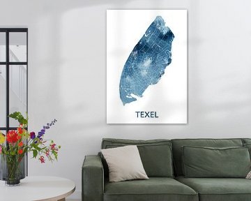 Texel Plattegrond | Oceaan Blauw Aquarel