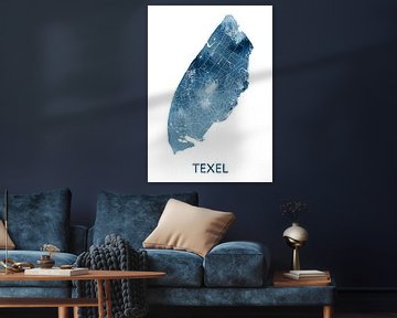 Texel Plattegrond | Oceaan Blauw Aquarel van WereldkaartenShop