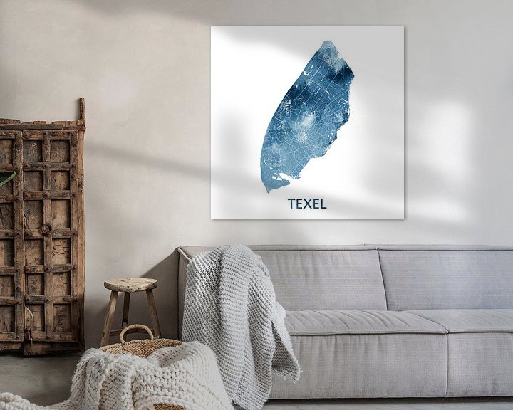 Sfeerimpressie: Texel Plattegrond | Oceaan Blauw Aquarel | Wandcirkel van Wereldkaarten.Shop