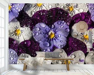 Wallflowers: Pansies with water droplets by Marjolijn van den Berg