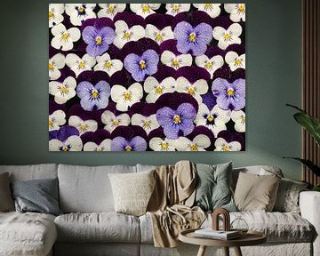 Een muur vol viooltjes met druppeltjes van Marjolijn van den Berg