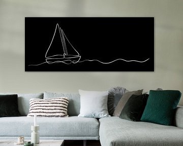 Voilier en mer - peinture maritime dessin au trait Noir et blanc sur Studio Hinte