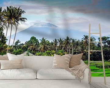 Reisfeld mit Berg und Palmen auf Bali Indonesien von Dieter Walther