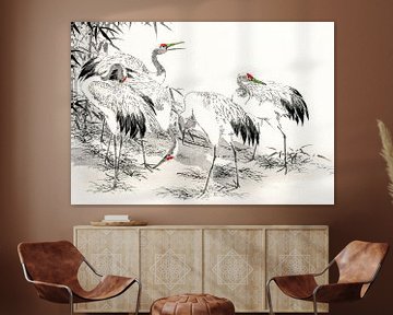 Japanse kraanvogels voor bamboelandschap van Mad Dog Art