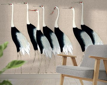 Japan Kraanvogels op Beige