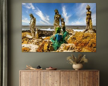 Sculptures mermaids on the coast of Punta del Este in Uruguay by Dieter Walther
