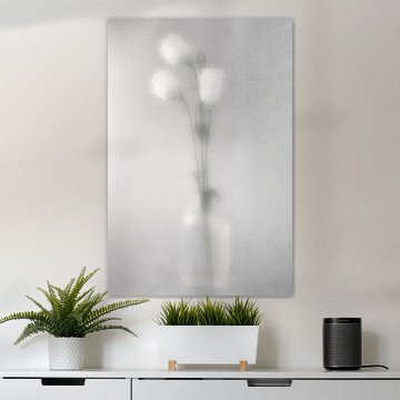 Glasvase mit weißen Blumen