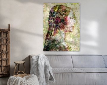 Frauen Portrait mit Blumen von Mad Dog Art