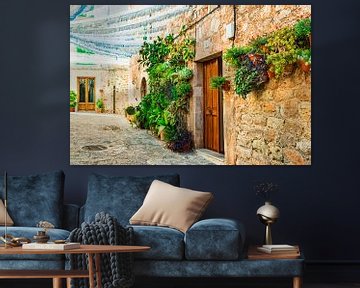 De typische decoratie van de installatiebloem in Valldemossa dorp op Mallorca, Spanje van Alex Winter