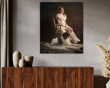 Klassiek portret van jonge vrouw in witte jurk van Laura Loeve