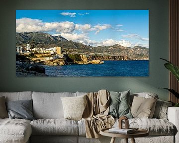 Panorama Nerja met Bergen en Kust aan de Costa del Sol Andalucia Spanje van Dieter Walther