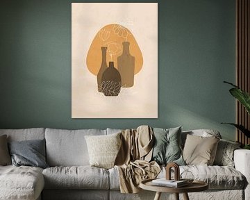 Still life illustration of three flowers in three bottles by Tanja Udelhofen