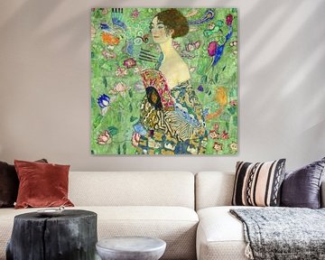 Dame met een waaier, Gustav Klimt (groen, digitaal aangepast)