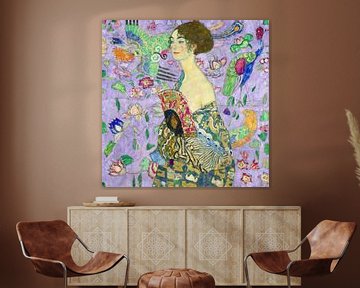 Dame mit Fächer, Gustav Klimt (violett, digital vergrößert)