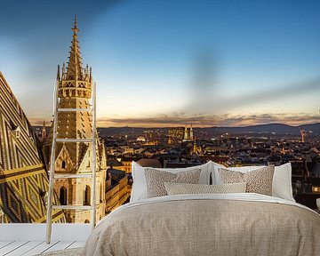 Uitzicht over Wenen en de Stephansdom bij nacht