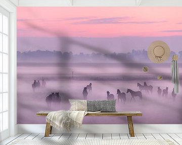 Horses in the fog by Berny Schop