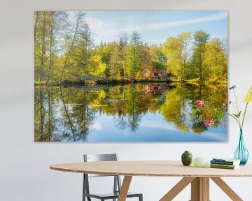 Schwedische Hütte im See von Connie de Graaf