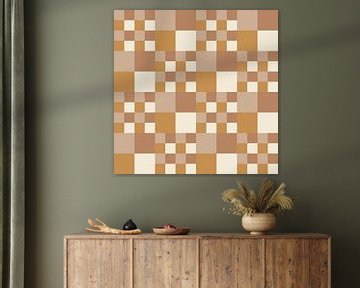 Check Abstract Gold Ochre Beige sur Mad Dog Art